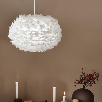 White  Drop Lamp Feather Shade  Modern Style Feather Suspended Lighting Fixture for Living Room