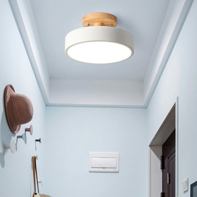 Wood Macaron Semi Flush Ceiling Light Fixtures Modern Macaron Close to Ceiling Lighting for Bedroom