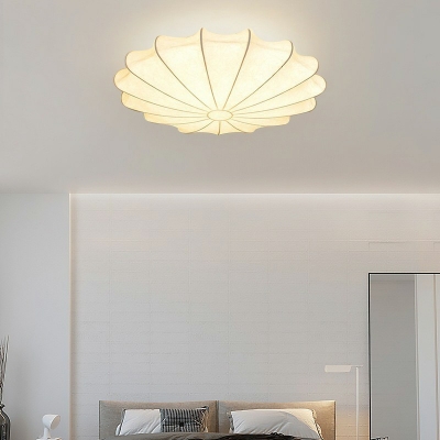 3-light Flush Mount Lantern Traditional Style Shell Shape Fabric Ceiling Mounted Fixture