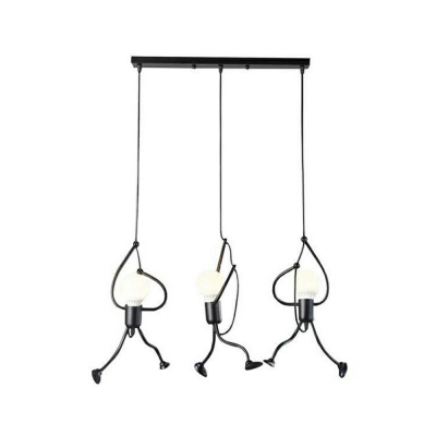 3-Light Hanging Ceiling Light Industrial Style Expoed Buld Shape Metal Pendant Lighting