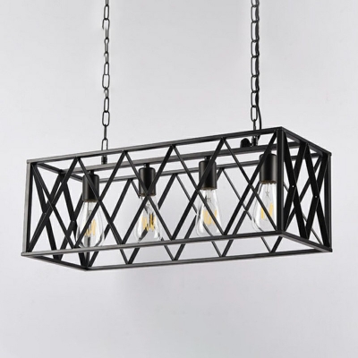 4-Light Island Lighting Industrial Style Cage Shape Metal Pendant Light Fixture