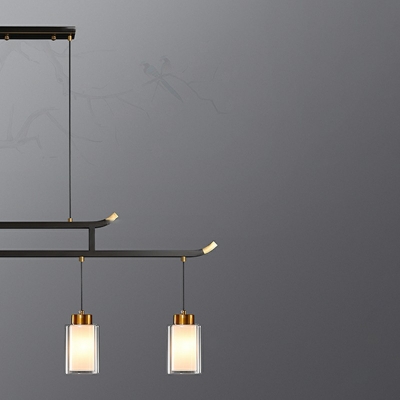 5 Lights Cylinder Shade Hanging Light Modern Style Glass Pendant Light for Living Room