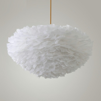 Gray Drop Lamp Feather Shade  Simplicity Style Feather Suspended Lighting Fixture for Living Room