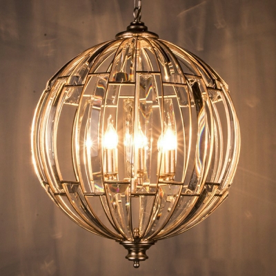 Hanging Chandelier Globe Shade Modern Style Crystal Suspension Light for Living Room