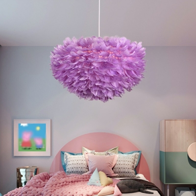 Purple Drop Lamp Feather Shade  Simplicity Style Feather Suspended Lighting Fixture for Living Room