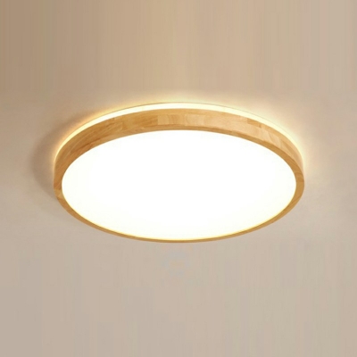 Round Shade Flush Ceiling Light Fixtures Wood Flush Mount Fixture for Living Room