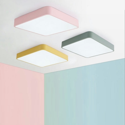 Square LED Light Macaron Flush Mount Ceiling Fixture Modern Nordic Style Close to Ceiling Lamp for Bedroom