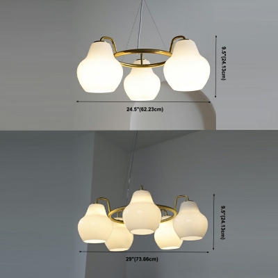 White Ceiling Lamp Drum Shade Modern Style Glass Pendant Light for Living Room