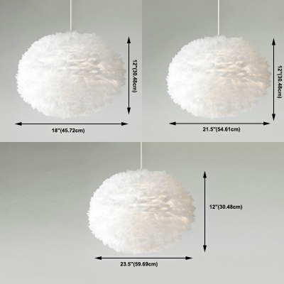 White  Ceiling Lamp Round Shade  Modern Style Feather Suspended Lighting Fixture for Living Room