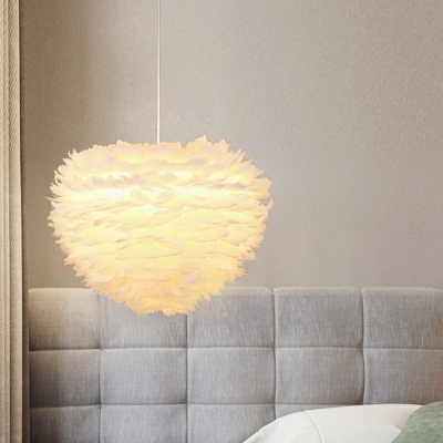 White Chandelier Pendant Light Feather Shade  Simplicity Style Feather Pendant Light for Living Room