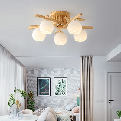 Wood Finish Flush Light Fixtures Flush Mount Ceiling Light Fixture for Living Room