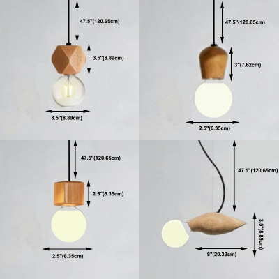 1-light Pendant Lights Minimalism Style Geometric Shape Wood Hanging Ceiling Light