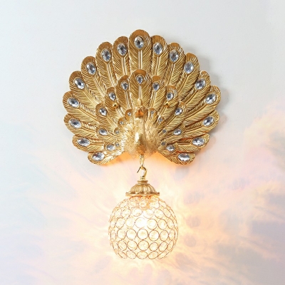 1-Light Sconce Lights Modern Style Globe Shape Crystal Wall Mount Light Fixture