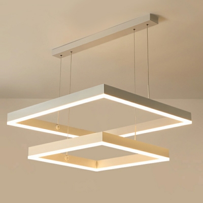 2-Light Hanging Ceiling Light Modern Style Square Shape Metal Chandelier Lighting