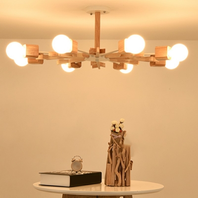3-Light Chandelier Lighting Fixture Minimalist Style Square Shape Wood Hanging Lamps