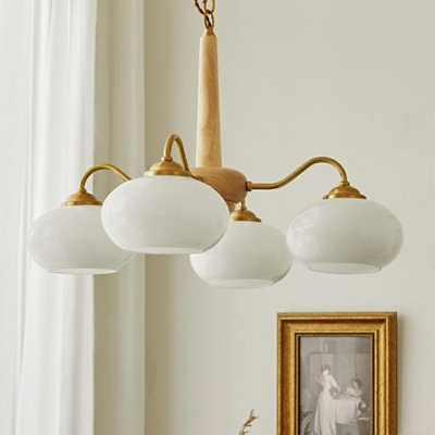 4-Light Pendant Chandelier Minimalist Style Oval Shape Wood Hanging Ceiling Light