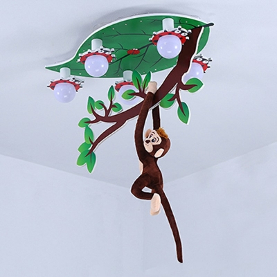 5-light Flush Mount Light Kids Style Monkey Shape Metal Ceiling Mounted Fixture