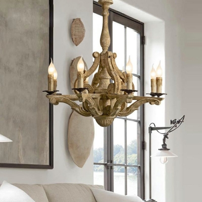American Style Candlestick Chandelier Light Franch Style Wood Celling Light for Dinning Room