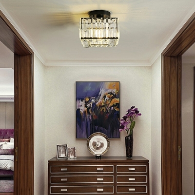 Flush Flushmount Square Shade Simplicity Style Crystal Flush Mount Lamp for Living Room