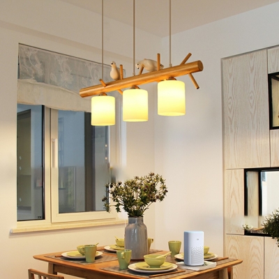 White Chandelier Cylinder Shade Hanging Light Modern Style Glass Pendant Light for Living Room