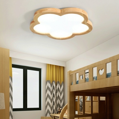 Wood Floral Flush Ceiling Lights Modern Style 1-Light Flush Light Fixtures in Beige