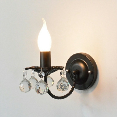 1-Light Sconce Light Fixtures Kids Style Candle Shape Metal Wall Lamps