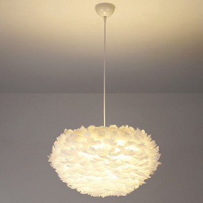 4-Light Hanging Ceiling Light Modern Style Globe Shape Feather Chandelier Lighting