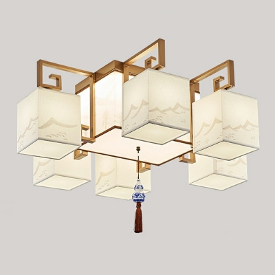 5-Light Flush Mount Lighting Transitional Style Square Shape Fabric Ceiling Mounted Fixture