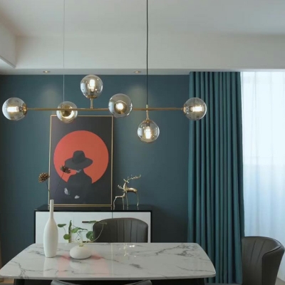 6 Globe Linear Island Chandelier Lights Modern Minimalism Hanging Pendant Lights for Bedroom