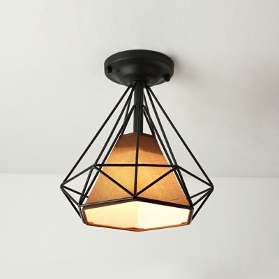 Cage Metal Semi Flush Mount Ceiling Fixture 1 Light Industrial Vintage Close To Ceiling Lamp