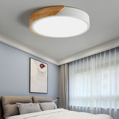 Contemporary Wood and Acrylic Led Flush Ceiling Lights Drum Flush Mount Light Fixtures