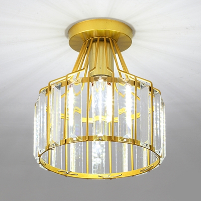 Flush Mount Lamp Cylinder Shade Modern Style Crystal Flush Mount Lighting for Living Room