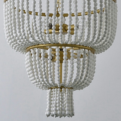 French Retro Pendant Light Fixture 6 Light Wooden Beads Chandelier for Living Room