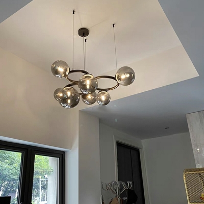 Gray Chandelier Light Fixture Globe Shade Modern Style Glass Chandelier Pendant Light for Living Room