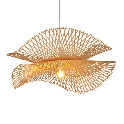 Hanging Lamp Hat Shade Modern Style Bamboo Chandelier Pendant Light for Living Room