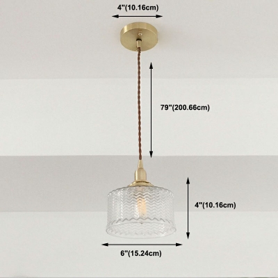 Mid-Century Drum Tapered Pendant Light Ribbed Glass Ceiling Pendant Light