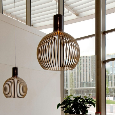 Modern Wood 1 Light Ceiling Pendant Lamp Globe Living Room Simplicity Down Lighting