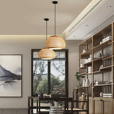 Pendant Light Fixtures Oval Shade Modern Style Bamboo Ceiling Pendant Light for Living Room