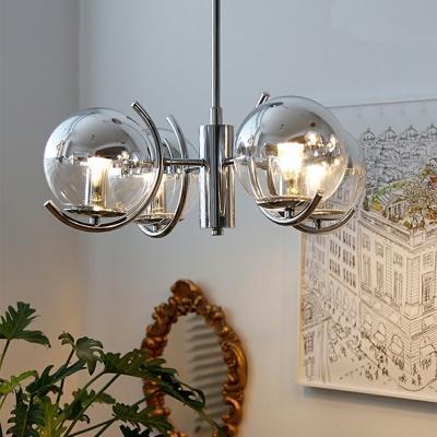 Silver Chandelier Lighting Globe Shade Simplicity Style Glass Suspension Light for Living Room