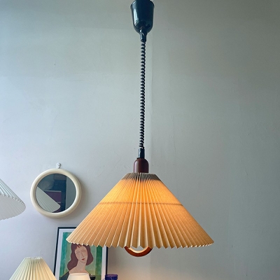 Wood Cone 1 Light White Hanging Pendant Lights Modern Suspension Lamp for Bedroom
