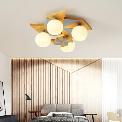 4 Light Flush Ceiling Light Fixture Wood Flush Ceiling Lights for Bedroom