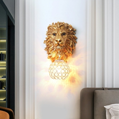 Animal Wall Mounted Light Fixture 1 Light Crystal Globe Flush Wall Sconce for Living Room