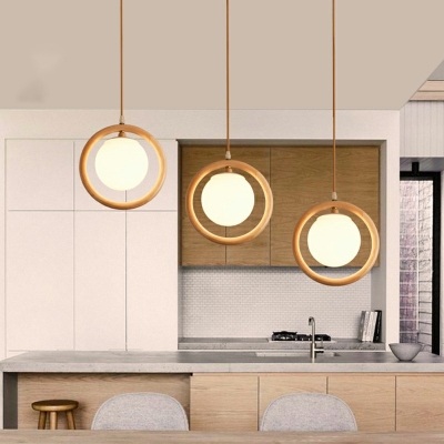 Contemporary Wood Pendant Ceiling Lights Glass Shade Ceiling Pendant Light for Living Room