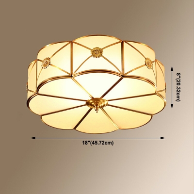 Gold Flush Light Lattice Shade Simplicity Style Glass Flushmount for Living Room
