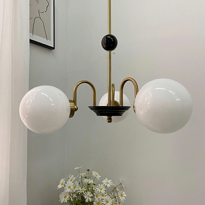 White Chandelier Lighting Globe Shade Simplicity Style Glass Suspension Light for Living Room