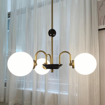 White Chandelier Lighting Globe Shade Simplicity Style Glass Suspension Light for Living Room