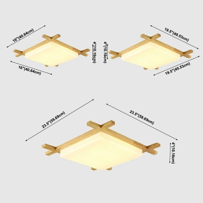 Wood Flush Mount Ceiling Light Square Shape Fixture Pendant Lights for Living Room