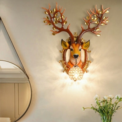 1-Light Sconce Lights Minimalist Style Antlers Shape Crystal Wall Mounted Lighting