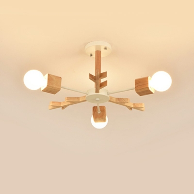 3-Light Chandelier Lighting Fixture Minimalist Style Square Shape Wood Hanging Lamps