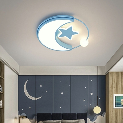 3-Light Flush Mount Chandelier Kids Style Moon Shape Metal Ceiling Mounted Fixture